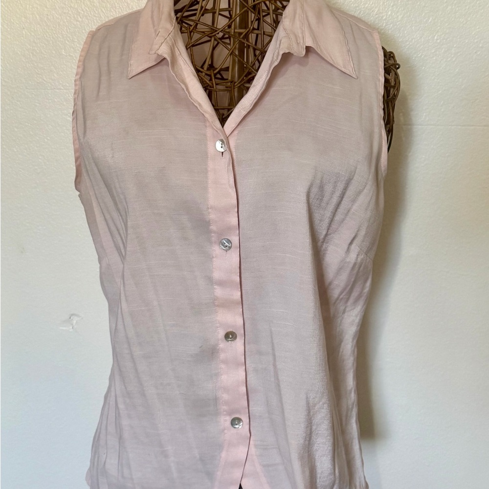 Karen Scott Pale Pink Sleeveless Button-Down Shirt